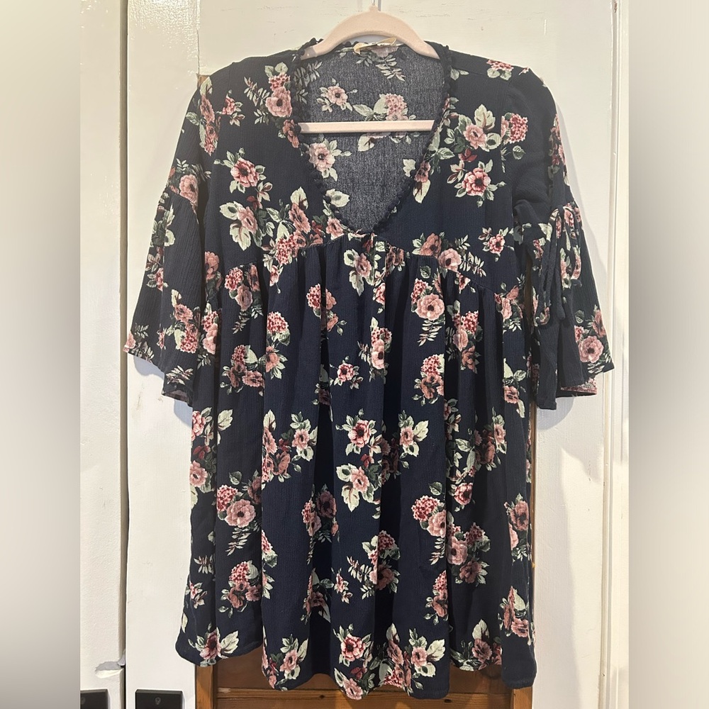 Altar'd State Black and Pink Ruffled Blouse